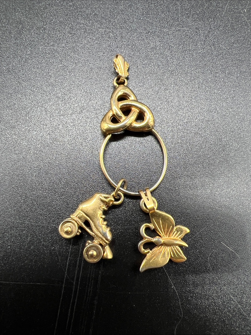 Monet Gold Tone Trinity Knot Charm Holder Pendant 1.5” Hinged Enhancer Vintage - Picture 9 of 9